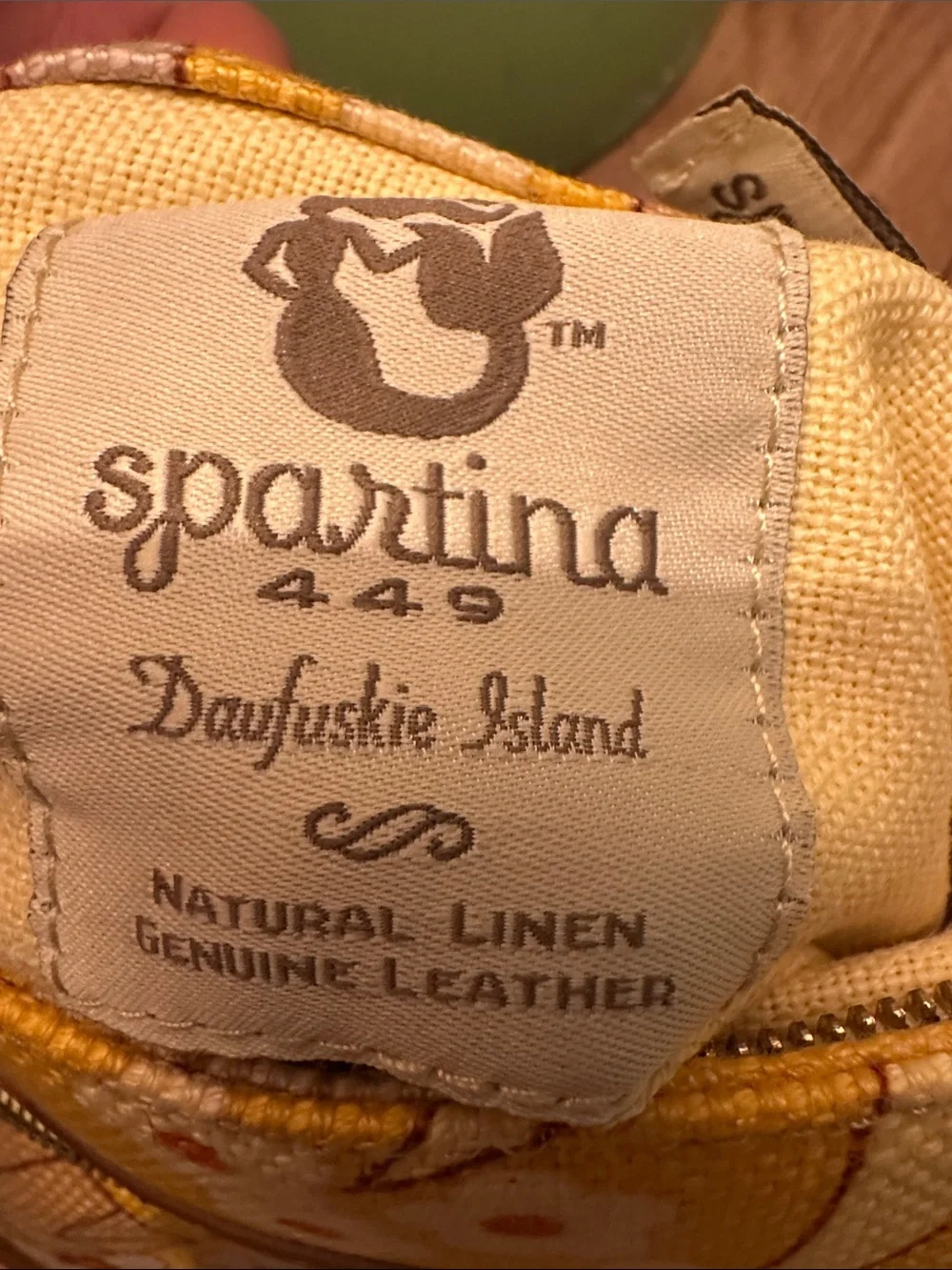Spartina 449 Yellow Floral Canvas Crossbody Bag with Tan Trim leather and linen